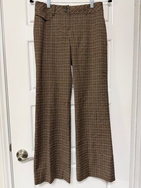 LOFT Brown Plaid Wide-Leg Trousers